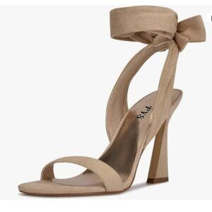 FYS Women Sexy Open Toe Spool High Heel Satin Lace up Ankle Strap Sandals Brown